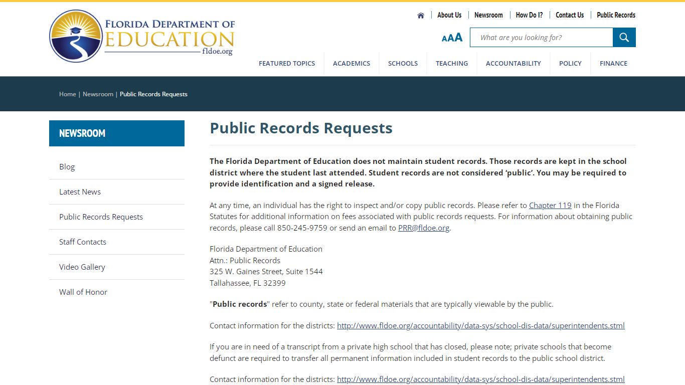 Public Records Requests - Florida Department of Education