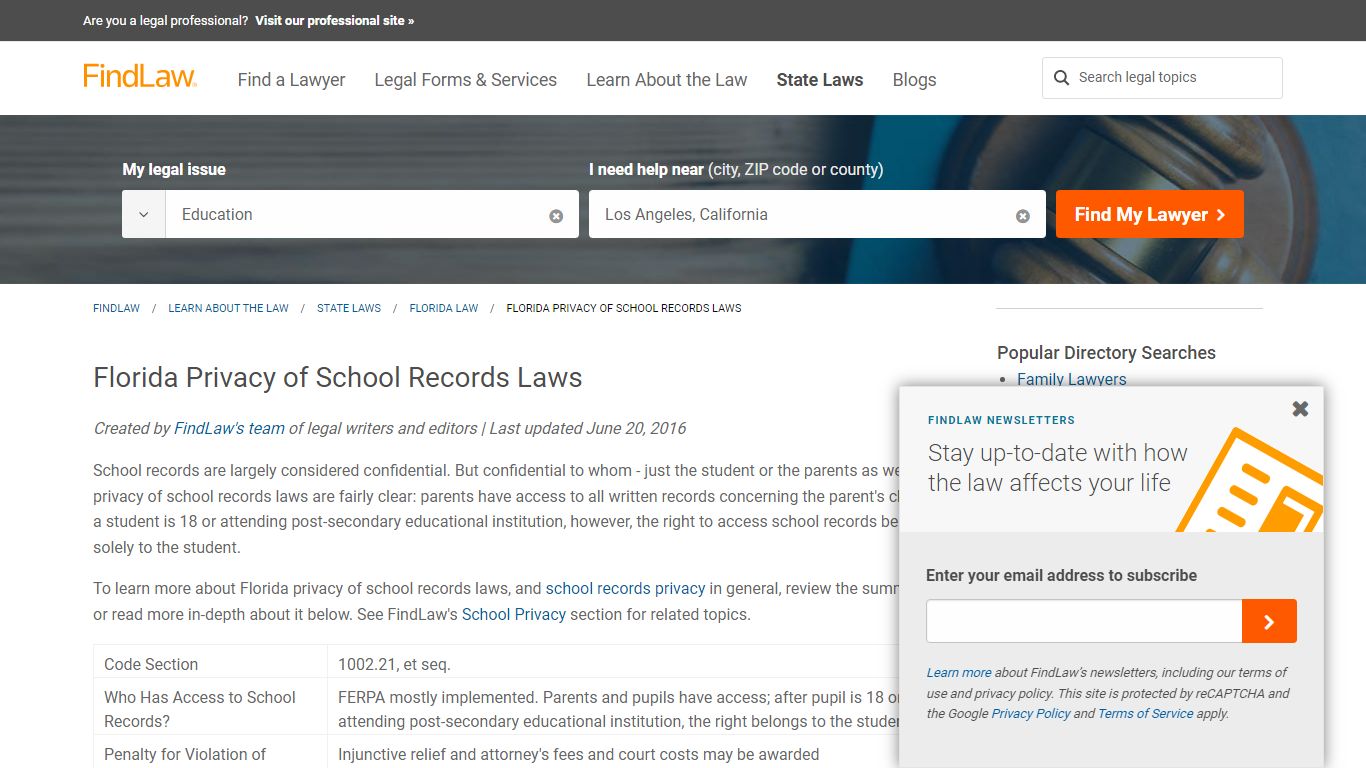 Florida Privacy of School Records Laws - FindLaw